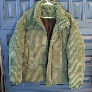 J29 ZARA Corduroy Green Down Puffer Jacket